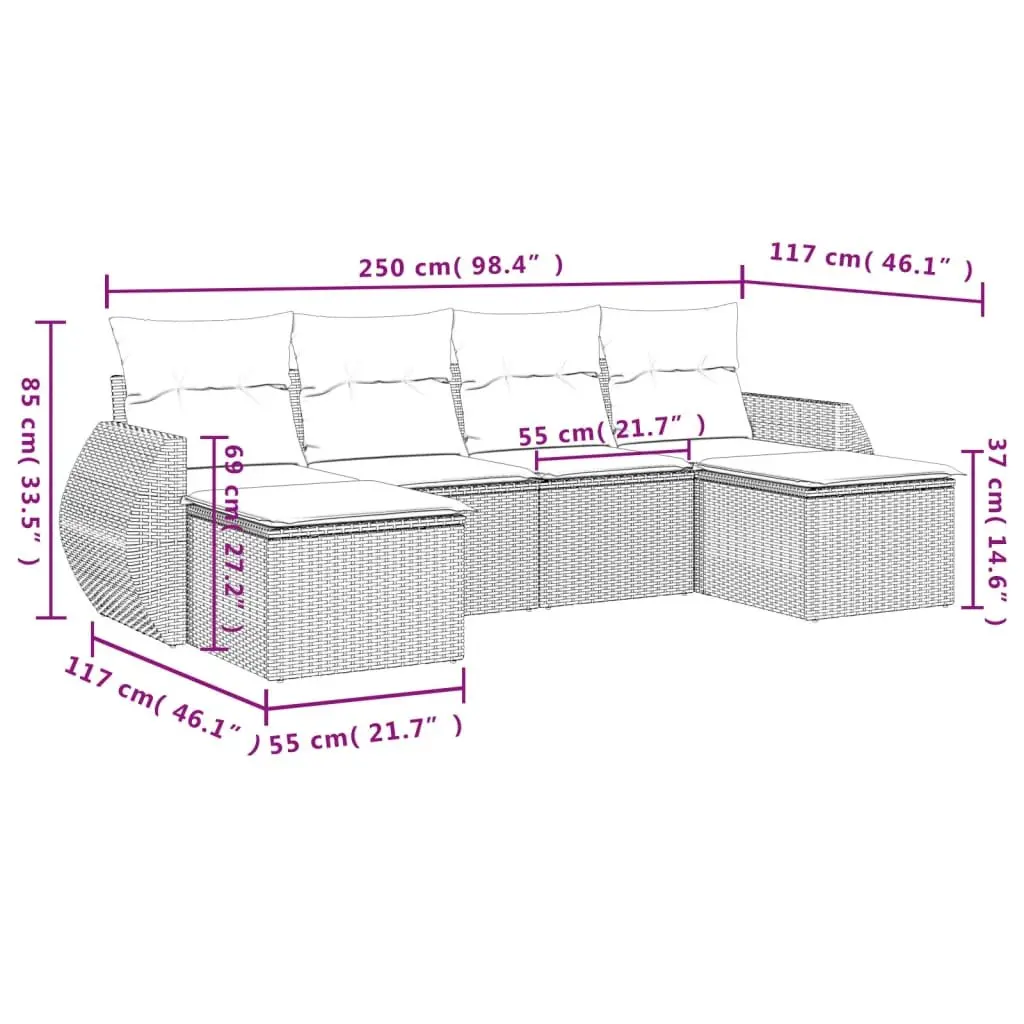 Outdoor Sectional Sofa Set Modular PE Poly Rattan 6 Piece Black