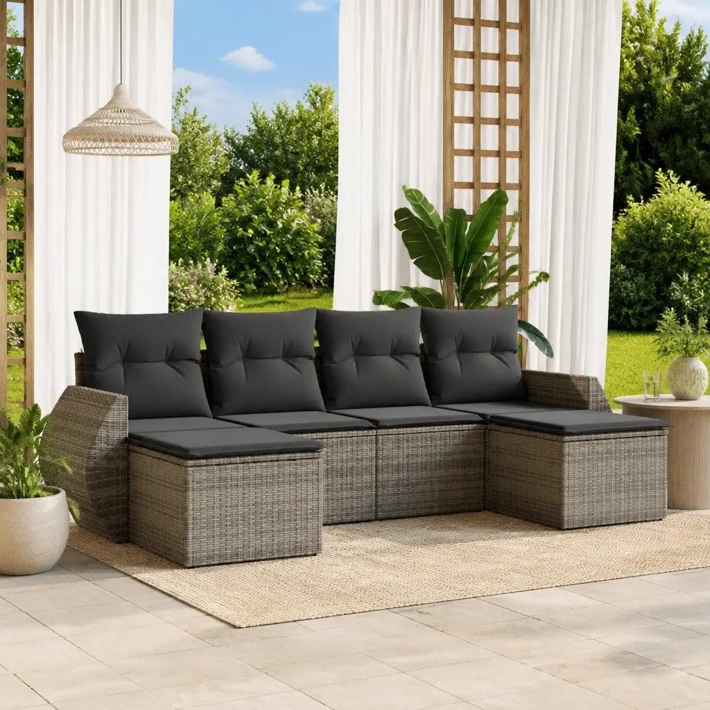 Outdoor Sectional Sofa Set 6 Piece Garden Furniture Grey Patio Seating with