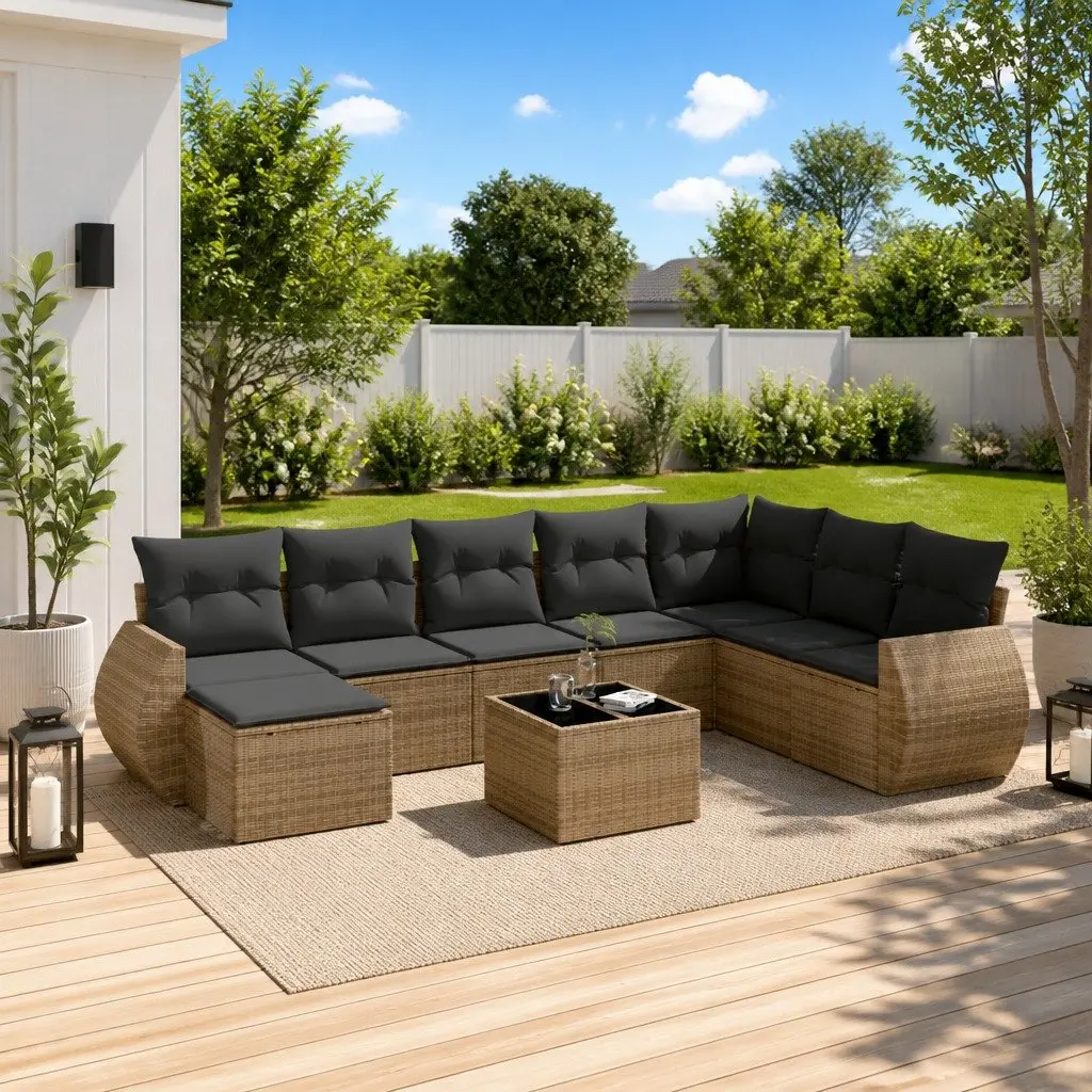 9 Piece Outdoor Sectional Sofa Set Grey PE Poly Rattan Garden Furniture