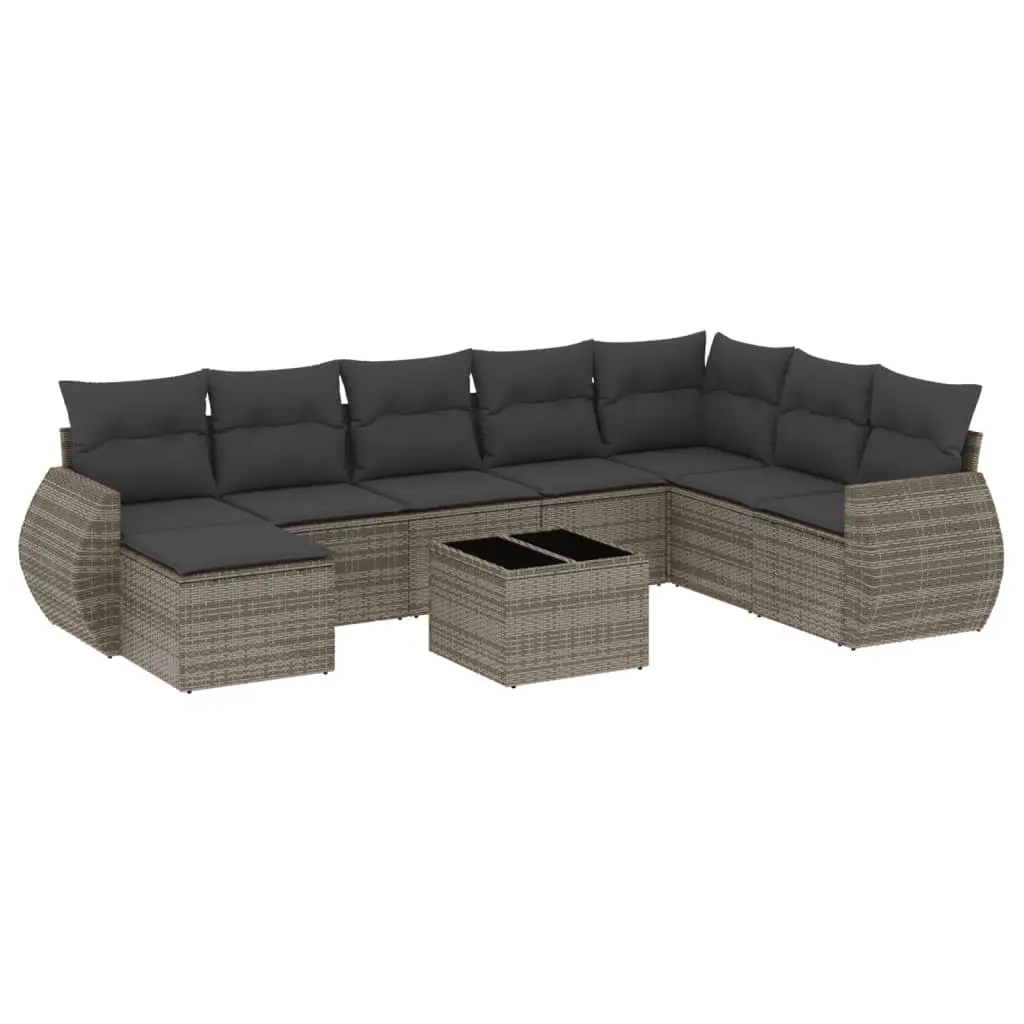 9 Piece Outdoor Sectional Sofa Set Grey PE Poly Rattan Garden Furniture