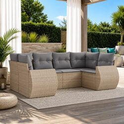 Outdoor Sectional Sofa Set 6 Piece Garden Furniture Beige with Cushions Modular