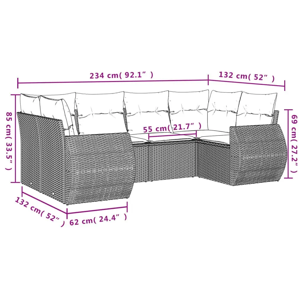 Outdoor Garden Sectional Sofa Set 6 Piece Grey Modular Patio Furniture with