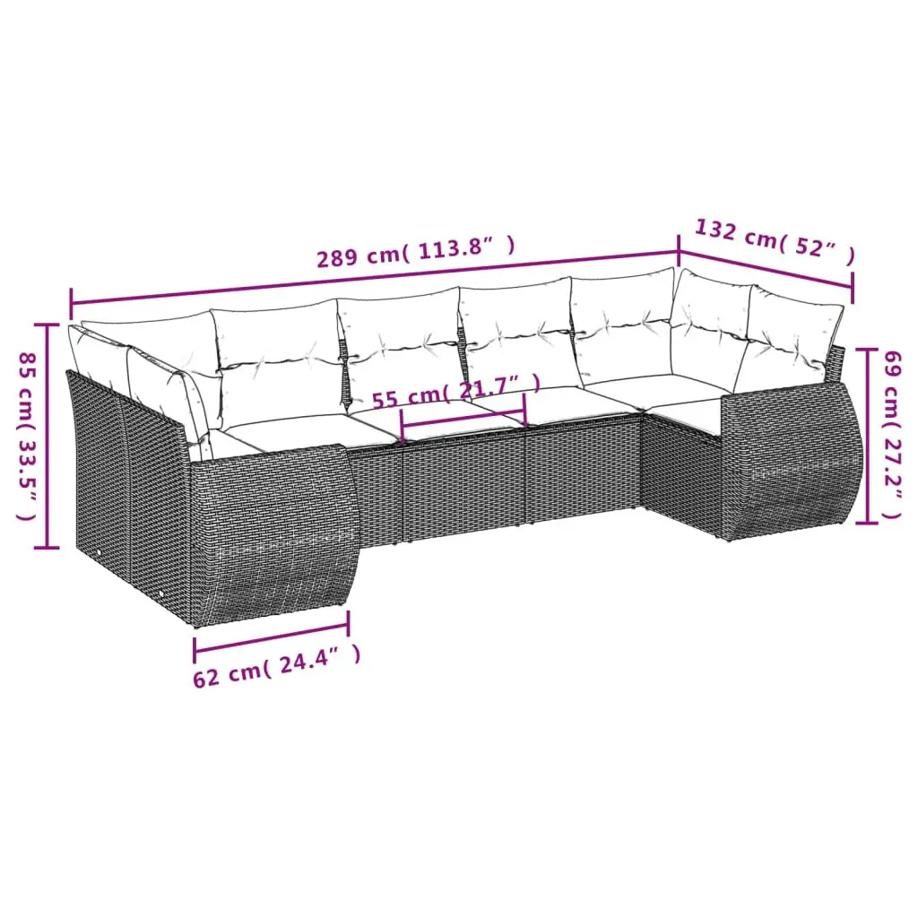 7 Piece Outdoor Garden Sofa Set PE Rattan Modular Sectional Seating with Cushions Beige