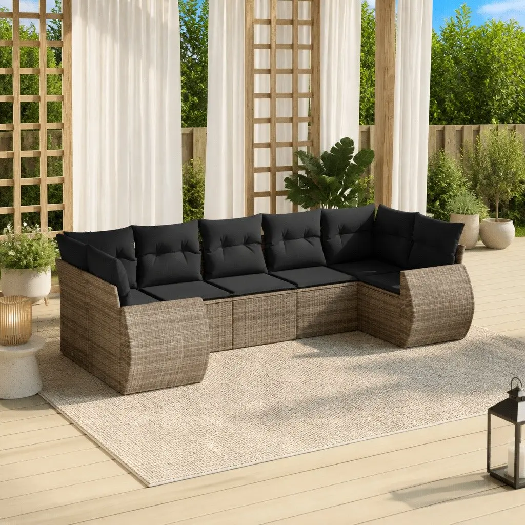 Outdoor Sectional Sofa Set PE Rattan Modular 7 Piece Grey