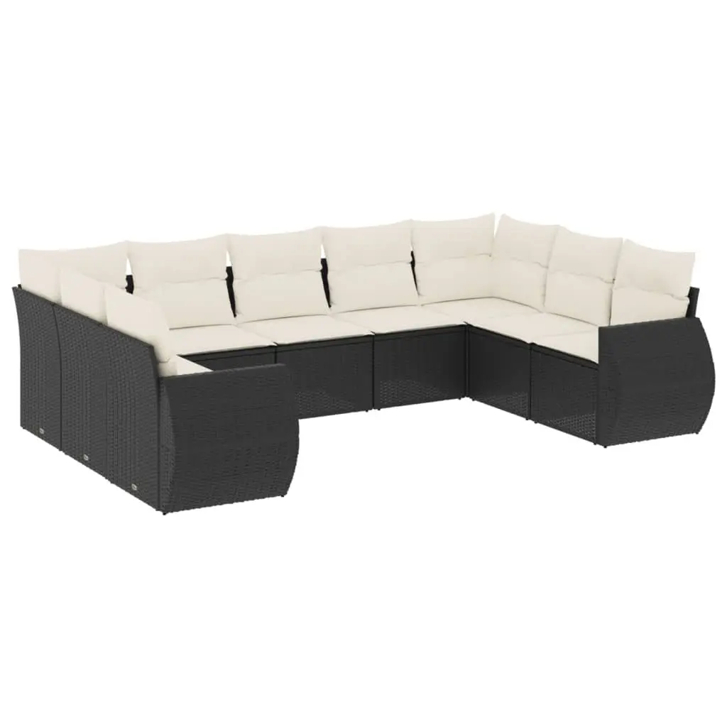 Outdoor Sectional Sofa Set 9 Piece Garden Furniture Black Poly Rattan with