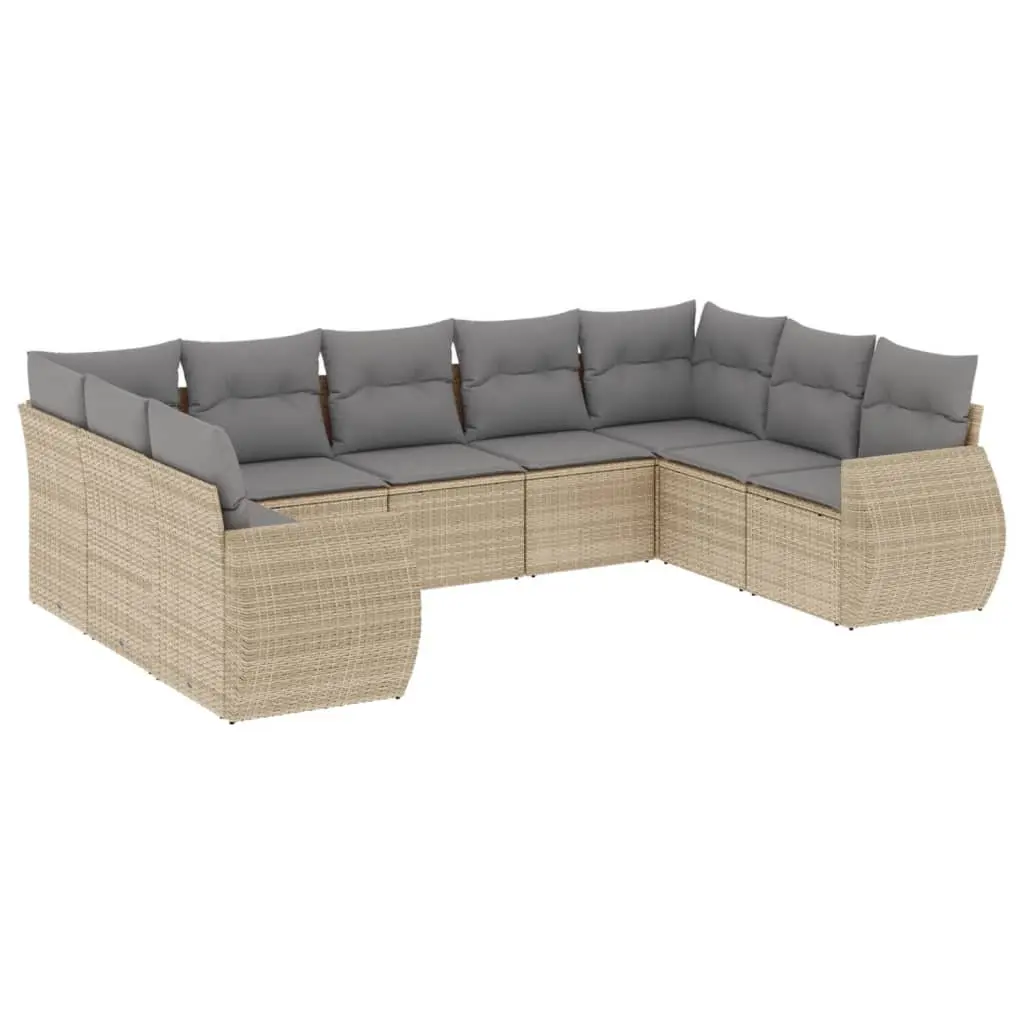 Outdoor Sofa Set PE Rattan 9 Piece Modular Beige with Cushions