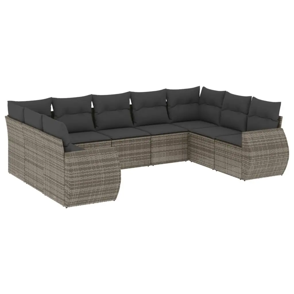 Outdoor Sectional Sofa Set PE Rattan 9 Piece Grey with Cushions