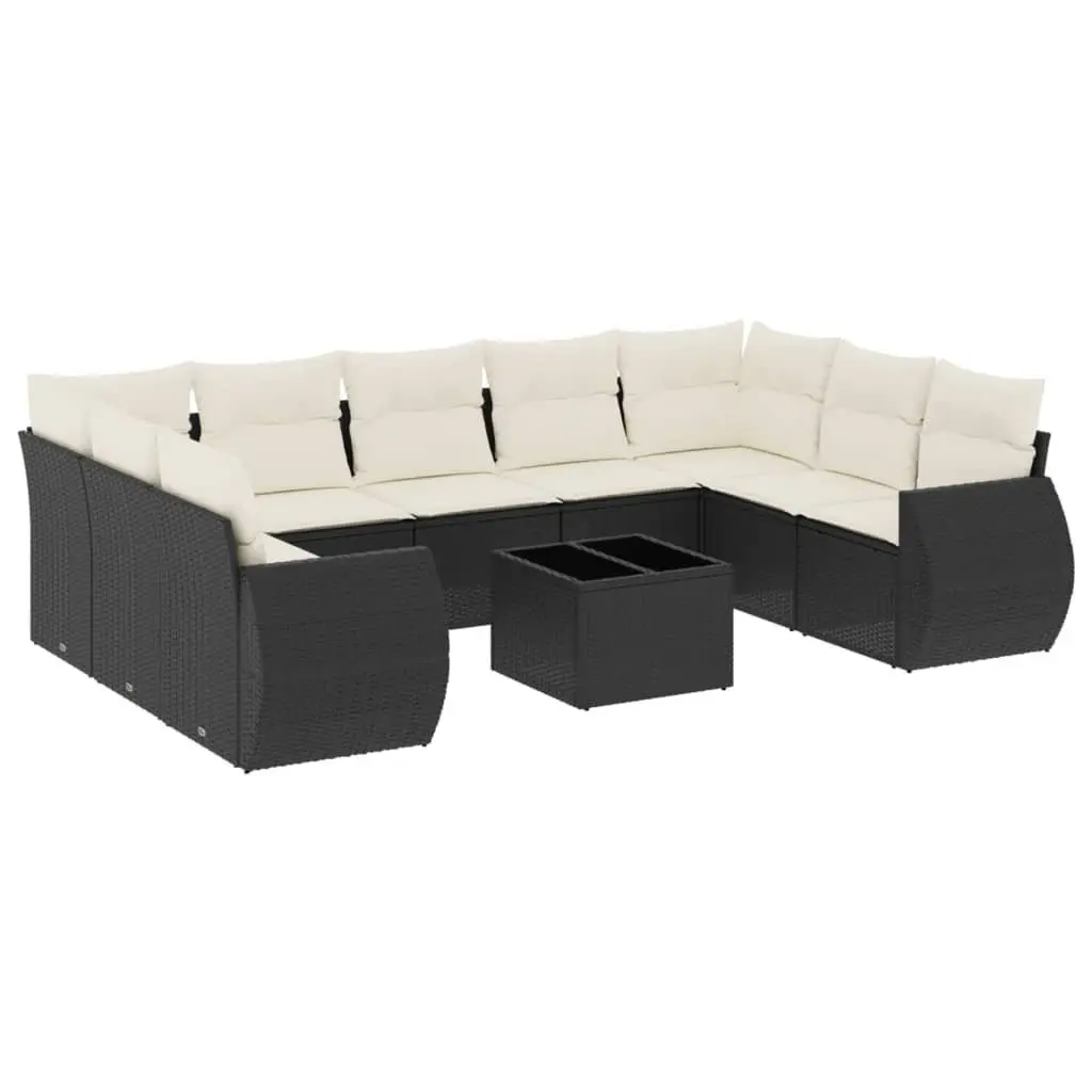 Outdoor Sectional Sofa Set 10 Piece Garden Furniture Black Poly Rattan with