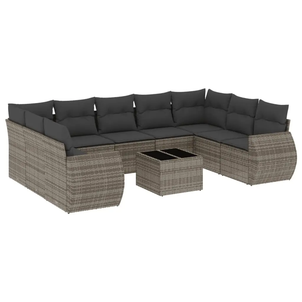 Outdoor Sectional Sofa Set PE Rattan 10 Piece Grey Modular Garden Furniture