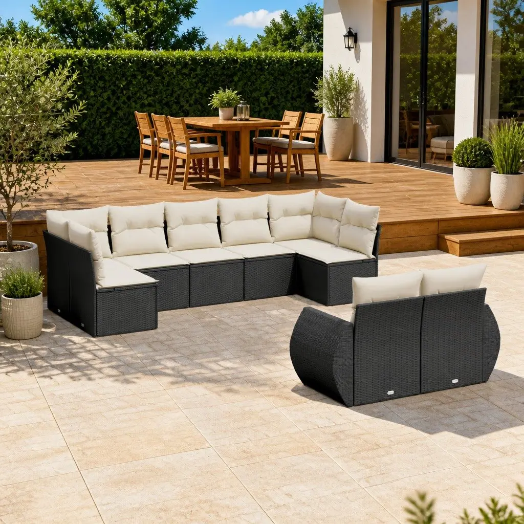 Outdoor Sectional Sofa Set 9 Piece Garden Furniture Black Patio Seating with