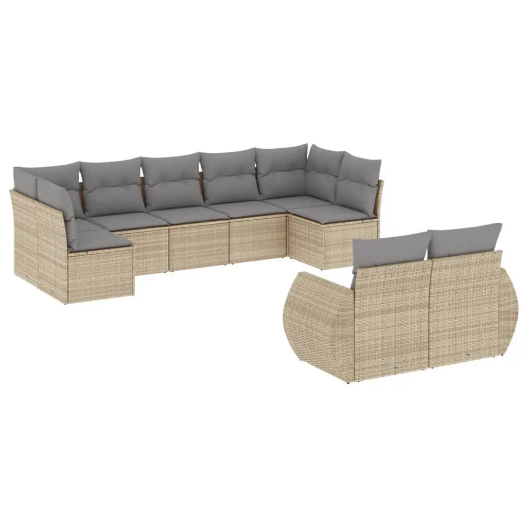 Outdoor Sectional Sofa Set PE Rattan Modular 9 Piece Beige