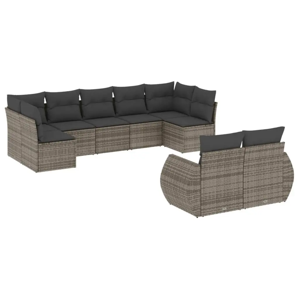 9 Piece Modular Outdoor Sectional Sofa Set PE Rattan Grey with Cushions