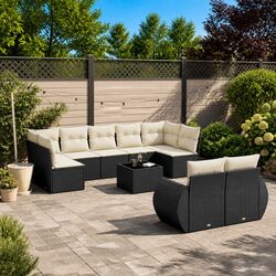 Practical 10 Piece Black Rattan Sofa Set for Outdoors
