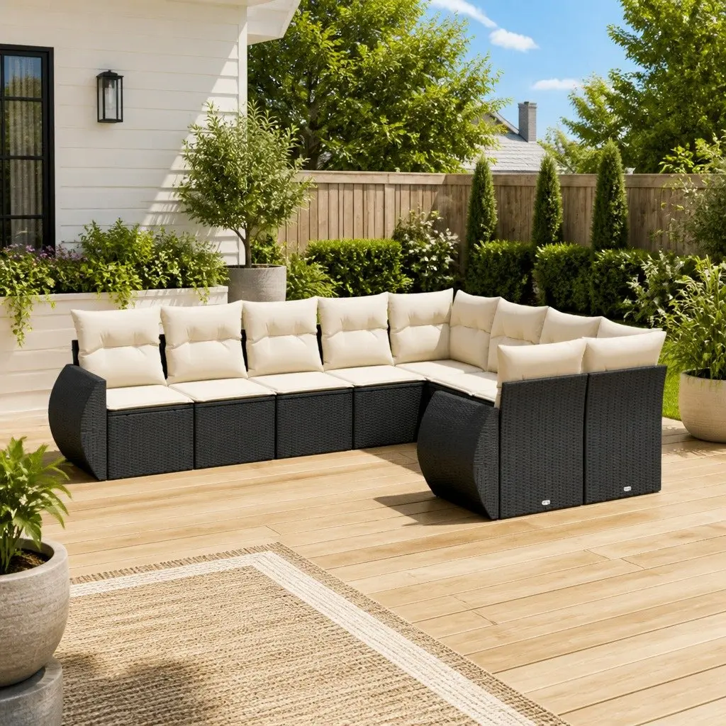 Outdoor Sectional Sofa Set PE Rattan 9 Piece Modular Black