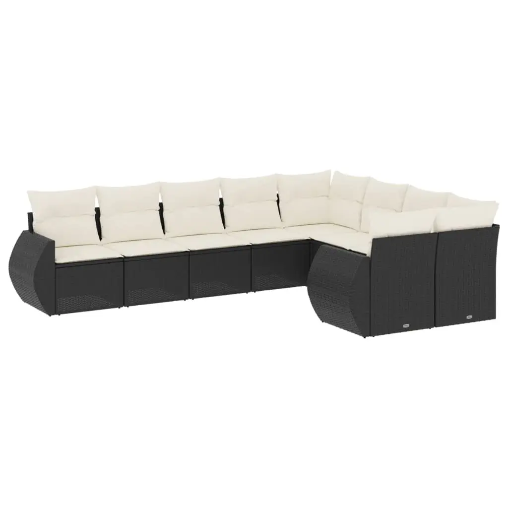 Outdoor Sectional Sofa Set PE Rattan 9 Piece Modular Black