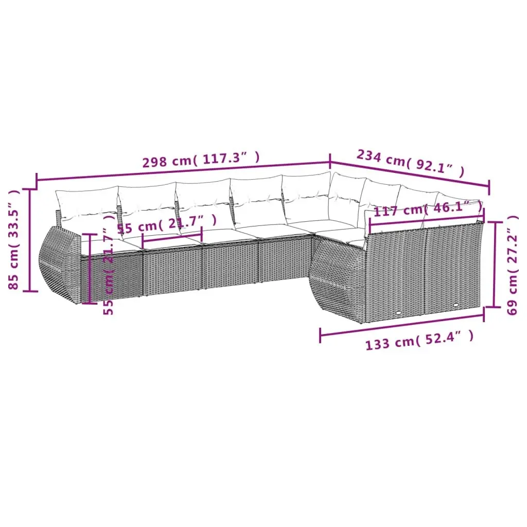 Outdoor Sectional Sofa Set PE Rattan 9 Piece Grey