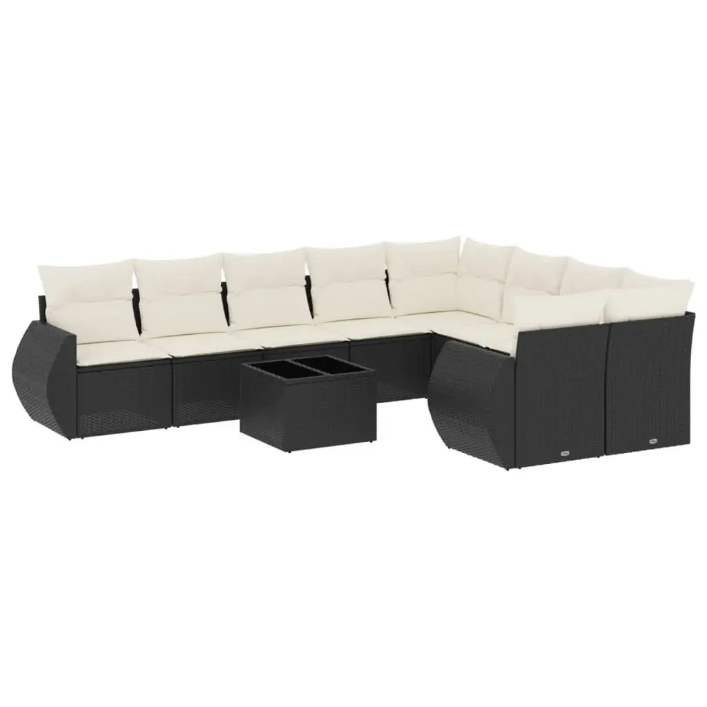 10 Piece Outdoor Sectional Sofa Set Black PE Poly Rattan Garden Furniture