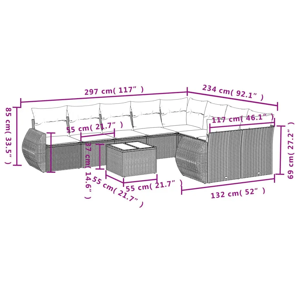 10 Piece Outdoor Sectional Sofa Set Black PE Poly Rattan Garden Furniture