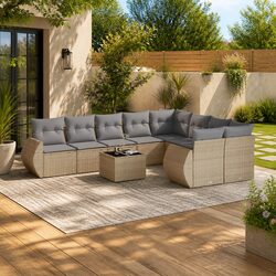 Practical 10-Piece Beige Outdoor Sectional Sofa Set