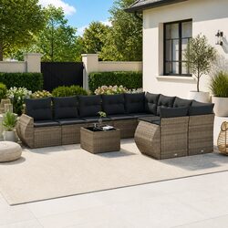 Versatile 10-Piece Grey Outdoor Sofa Set for Your Garden