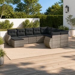 Versatile 10-Piece Grey Rattan Sofa Set for Outdoor Use