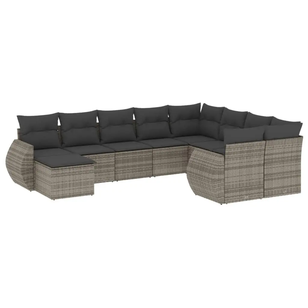 Outdoor Sofa Set 10 Piece Modular Grey PE Rattan Sectional Patio Furniture