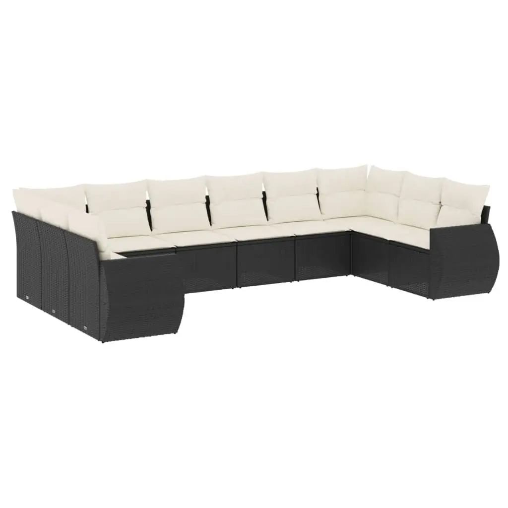 Outdoor Sectional Sofa Set PE Rattan 10 Piece Modular Black