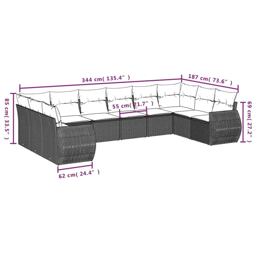 Outdoor Sectional Sofa Set Poly Rattan 11 Piece Grey