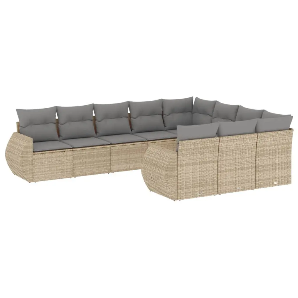 10 Piece Modular Outdoor Sofa Set Beige PE Rattan with Cushions for Garden and Patio Furniture