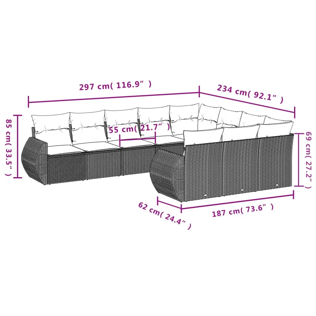 10 Piece Modular Outdoor Sofa Set Beige PE Rattan with Cushions for Garden and Patio Furniture