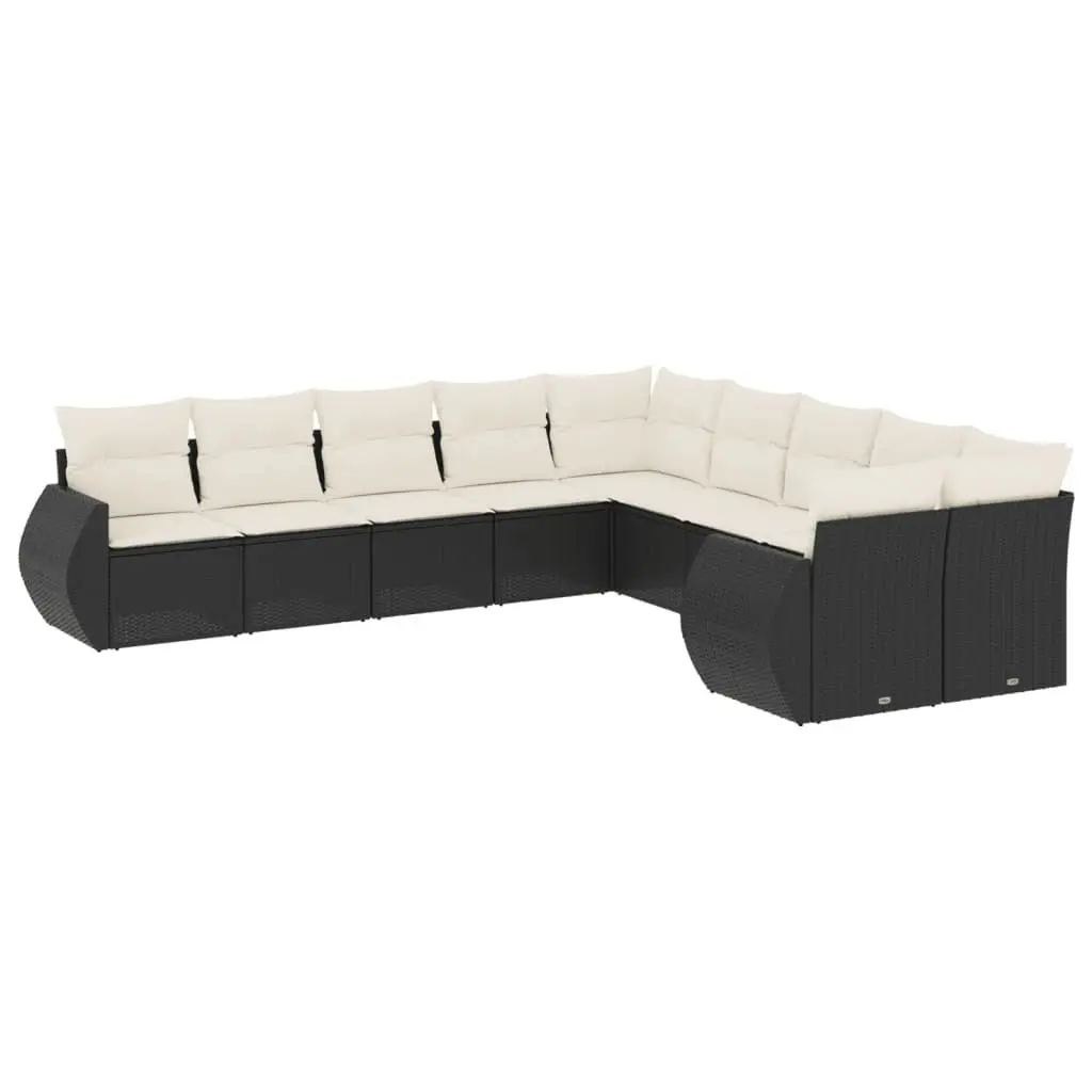 10 Piece Outdoor Garden Sofa Set Black Poly Rattan Sectional with Cushions
