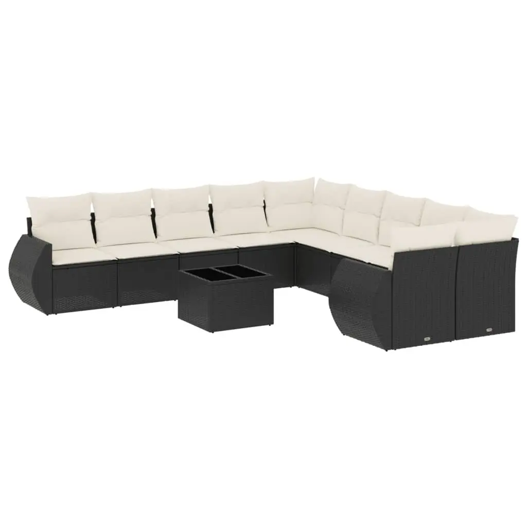 Outdoor Sectional Sofa Set 11 Piece Garden Furniture Black Poly Rattan Patio