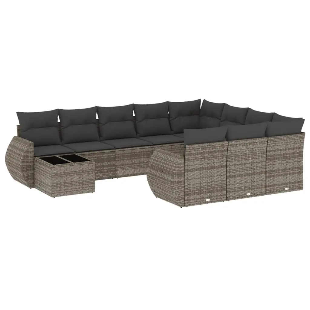 Outdoor Sectional Sofa Set 11 Piece Garden Furniture Grey Poly Rattan with
