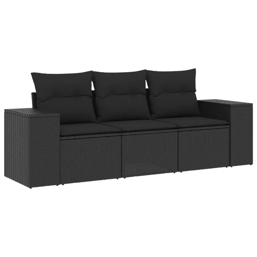 3 Piece Outdoor Sectional Sofa Set PE Rattan Black with Cushions