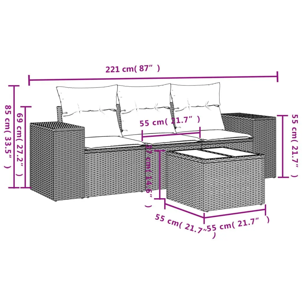 Outdoor Sectional Sofa Set 4 Piece Garden Furniture Grey Poly Rattan with