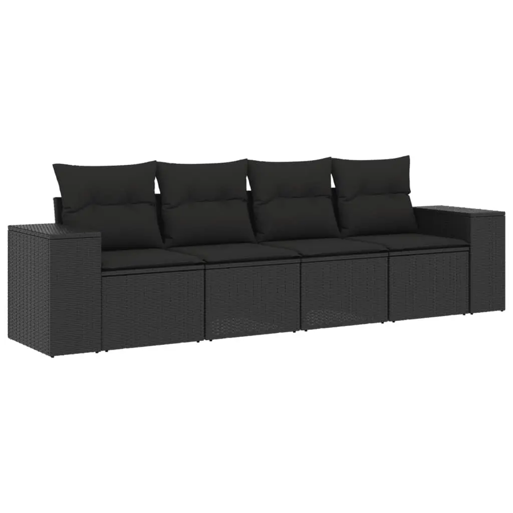 4 Piece Outdoor Sectional Sofa Set PE Rattan Black with Cushions