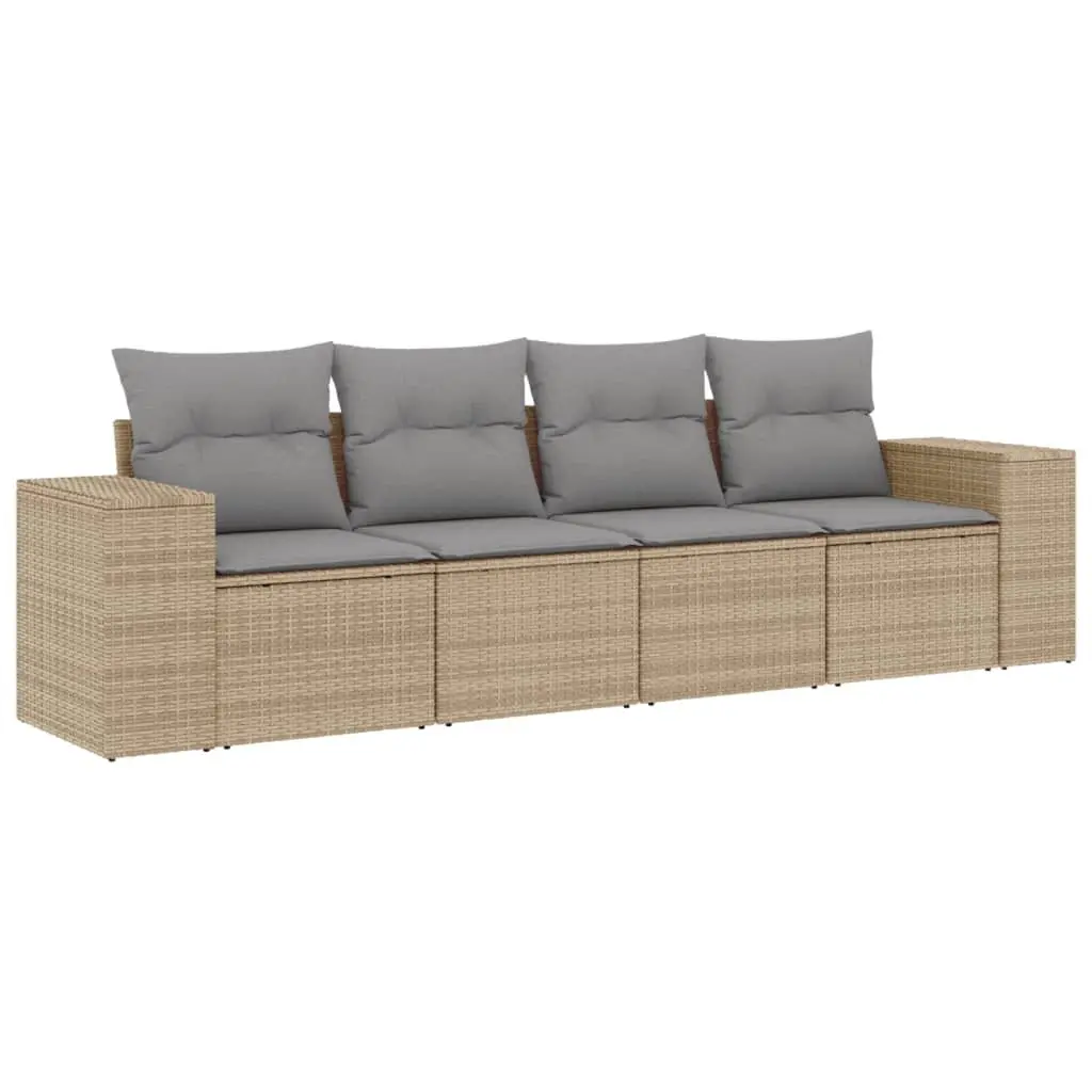 Outdoor Sectional Sofa Set PE Rattan 4 Piece Modular Beige Cushions