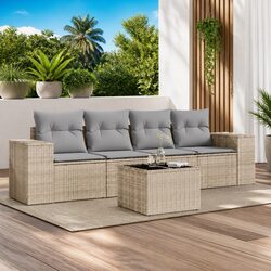 Practical 5-Piece Outdoor Sofa Set in Beige Poly Rattan
