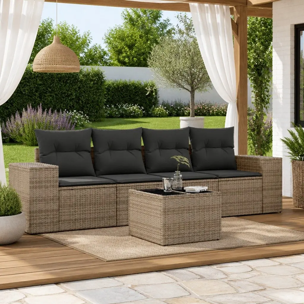 5 Piece Outdoor Garden Sofa Set PE Rattan Modular Sectional Grey