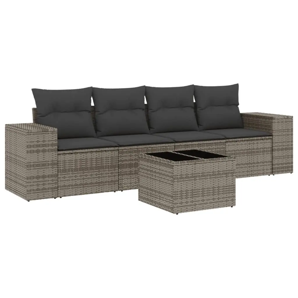 5 Piece Outdoor Garden Sofa Set PE Rattan Modular Sectional Grey