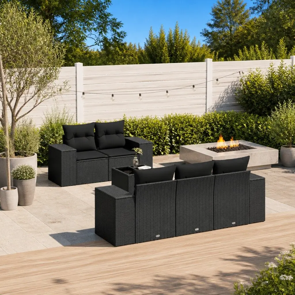 Outdoor Garden Sofa Set PE Rattan 6 Piece Sectional Patio Seating Black