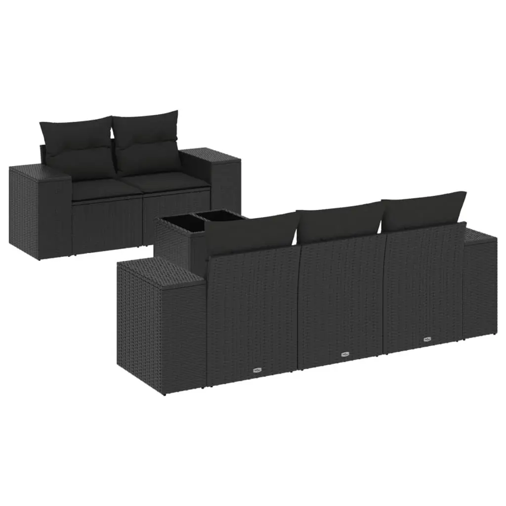 Outdoor Garden Sofa Set PE Rattan 6 Piece Sectional Patio Seating Black