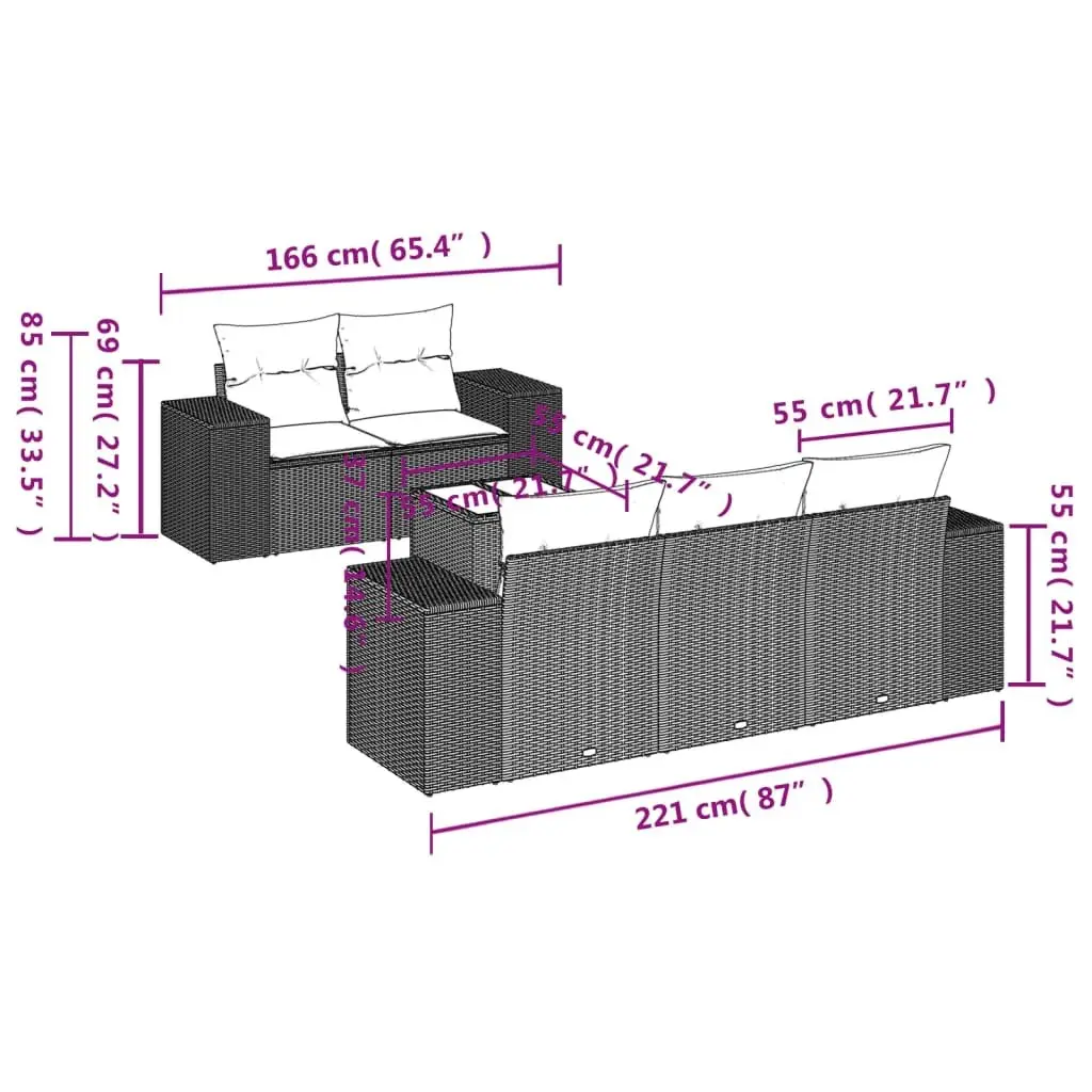 Outdoor Garden Sofa Set PE Rattan 6 Piece Sectional Patio Seating Black