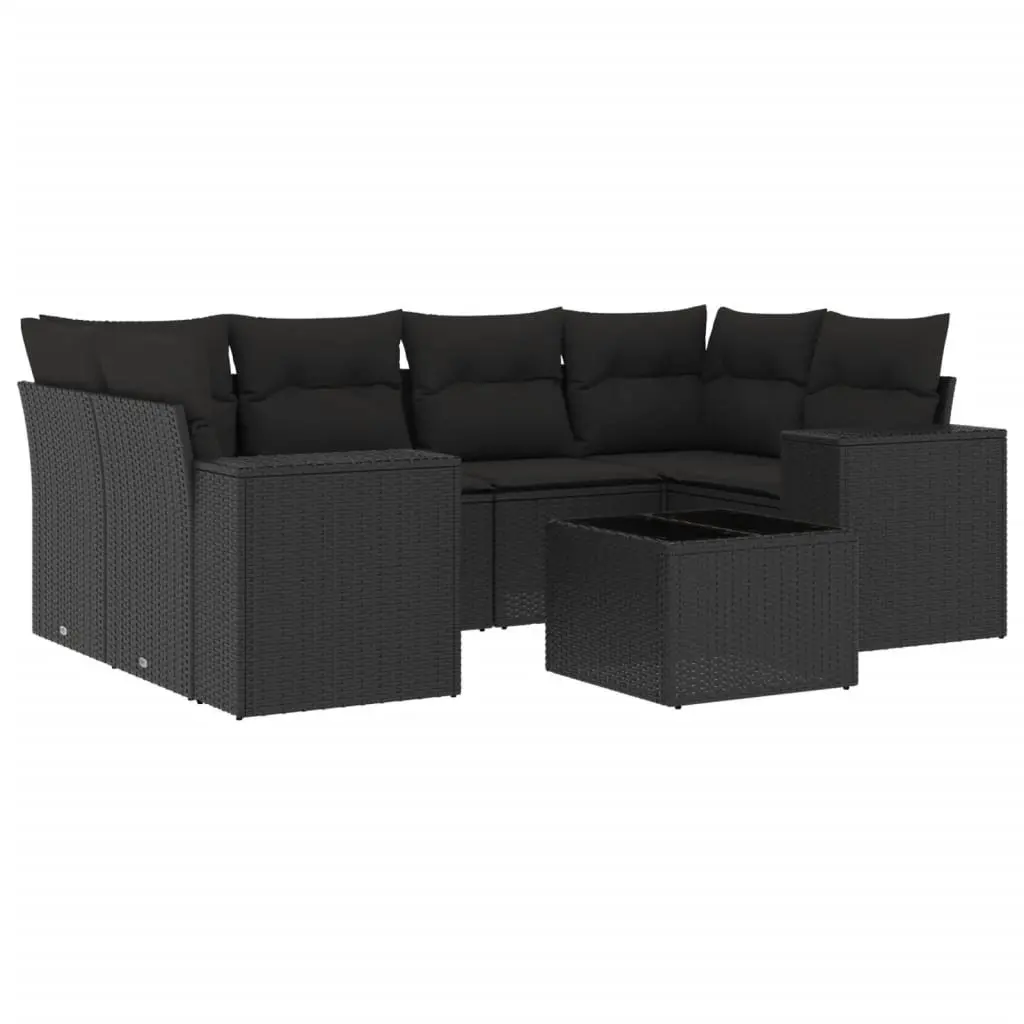 Outdoor Sectional Sofa Set 7 Piece Garden Furniture Black Poly Rattan with