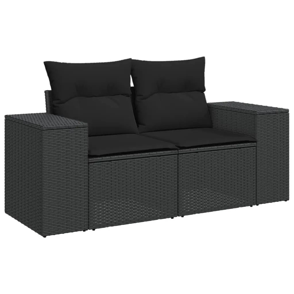 Outdoor Sectional Sofa Set 7 Piece Garden Furniture Black Poly Rattan with