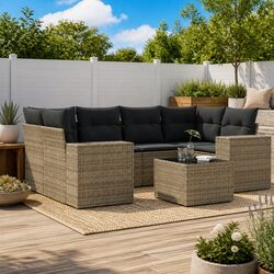Practical 7-Piece Grey Sectional Sofa for Garden Use
