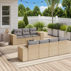 Outdoor Sectional Sofa Set 8 Piece Garden Furniture Beige PE Rattan with