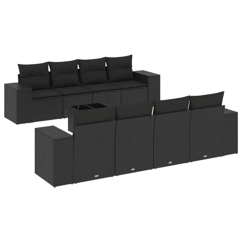 Outdoor Sectional Sofa Set 9 Piece Garden Furniture Black Poly Rattan with