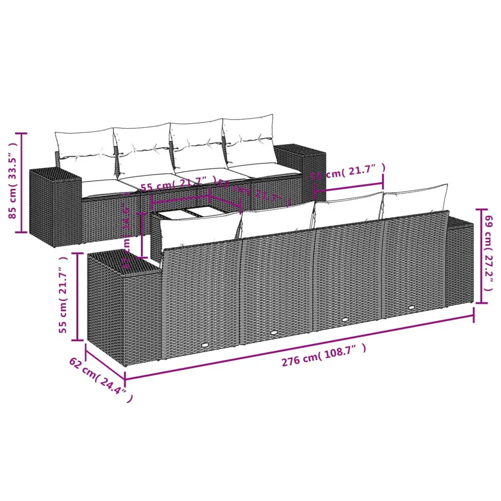Outdoor Sectional Sofa Set 9 Piece Garden Furniture Black Poly Rattan with