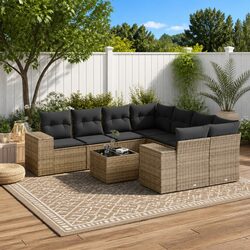 Outdoor 9-Piece Grey Rattan Sofa Set for Relaxation